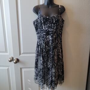 JS Collection Black/White Tulle Fit & Flare Midi corset Cocktail Dress Size 12